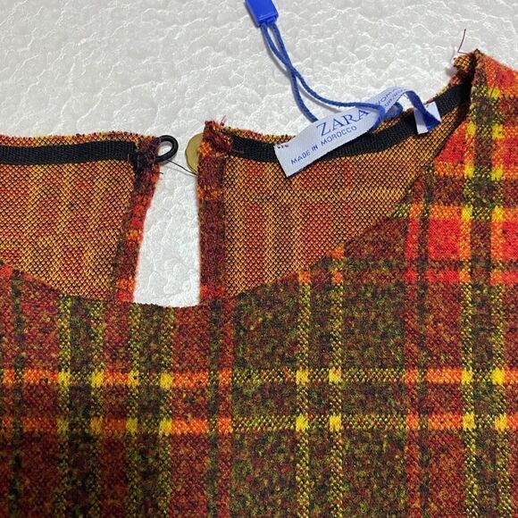 ZARA Woman Orange Plaid Peplum Sleeveless NEW Blouse Orange Yellow - Picture 10 of 15